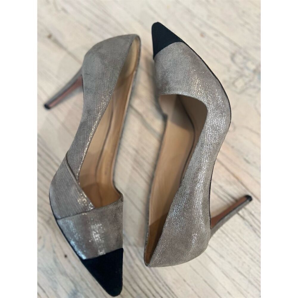 Tory Burch Shaila Heel Women's Pumps Gray Silver Black Cap Toe Size 9.5 - Picture 9 of 16
